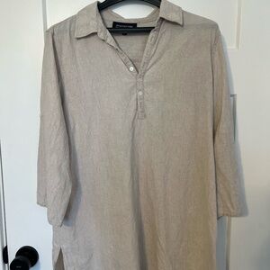 Vintage Jones New York 100% Linen Tunic Top Roll Tab 3/4 Sleeve Lagenlook Large